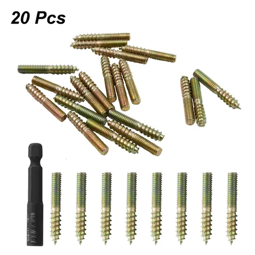 Vista 2 de Hitefu 20 piezas de pernos colgantes, tornillos dobles extremos M4 de 1" (25mm) de longitud, tornillo de espiga M4 para muebles de madera