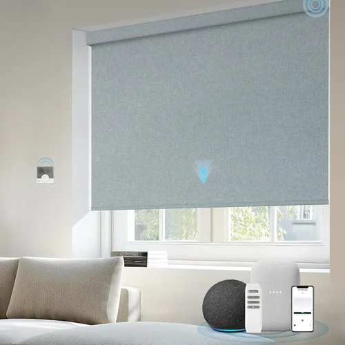 Vista 11 de Motorized Light Filtering Shades Compatible with Alexa Google Smart Blinds Automatic Window Shade Remote Control 70% Blackout Sunny Black