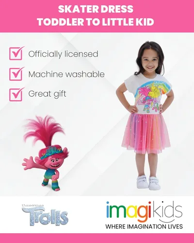 Vista 3 de DreamWorks Trolls Poppy - Vestido para niñas pequeñas a niños pequeños