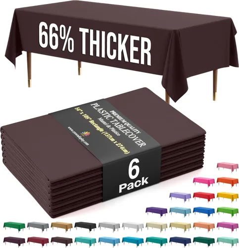 Vista 13 de Exquisite 66% Thicker Premium Plastic Table Cloth Rectangle Table Cover 0.5 Mil 6 Pack Aqua Table Cloth 54 Inch x 108 Inch Disposable Tablecloth