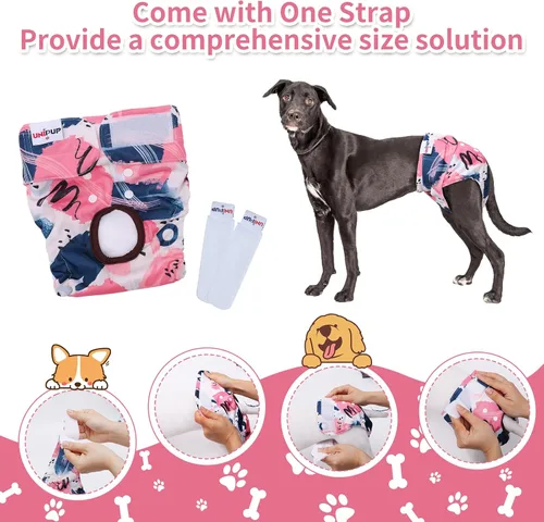 Vista 4 de Pañales reutilizables para perras, pañales lavables para orina de cachorro con correa ajustable para perros grandes en calor e incontinencia