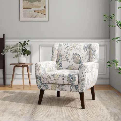 Vista 17 de Accent Chair Set of 1, Comfy Reading Armchair, Beige Linen Blend, Tufted Button Backrest, Solid Wood Frame, Upholstered Club Single Sofa Chairs