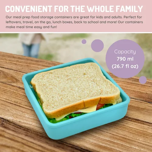 Vista 4 de melii Recipiente de silicona reutilizable para sándwiches Almacenamiento de alimentos resistente a fugas con tapa fácil de abrir, sin BPA, apto