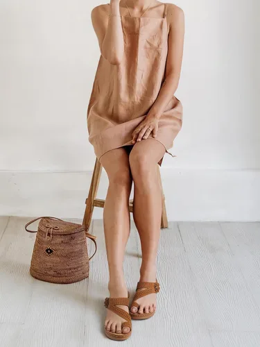 Vista 5 de SHIBEVER Sandalias de cuña para mujer, cómodas, elegantes, informales, bohemias, con plataforma de flores