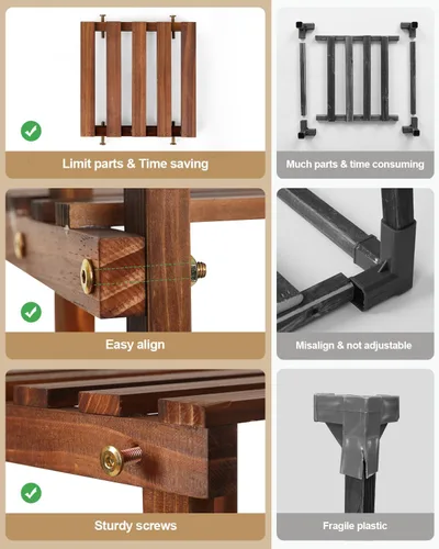 Vista 5 de Soporte para plantas de madera carbonizada, estantes de plantas de 6 niveles para interiores, estante de madera estrecho que ahorra espacio