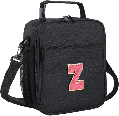 Vista 45 de ELEFOCUS Lonchera aislada con inicial para mujeres y hombres, bolsa de almuerzo personalizada con monograma con correa de hombro ajustable