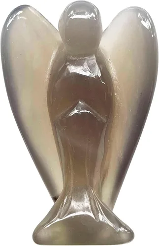 Vista 6 de Fekuar Piedra natural de ojo de tigre curativo, cristal curativo, estatua de ángel de la guarda, escultura de bolsillo de piedra de palmera