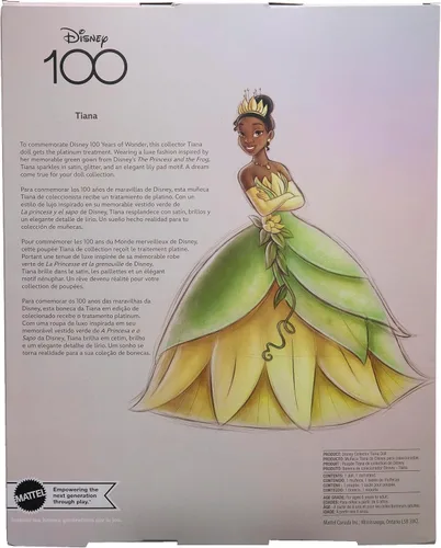 Vista 6 de Mattel Juguetes de princesa Disney, muñeca Tiana coleccionista que celebra los 100 años de maravilla de Disney, inspirada en la película La princesa