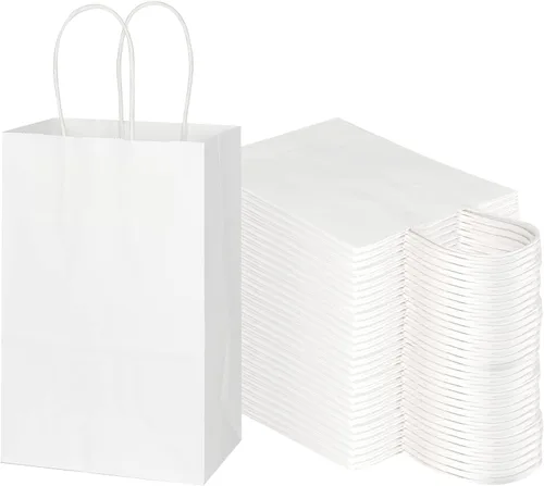 Vista 11 de Toovip Paquete de 100 Bolsas Pequeñas de Papel Kraft Negro de 5.25x3.25x8.25 Pulgadas con Asas a Granel, Bolsas de Papel de Regalo para Favores