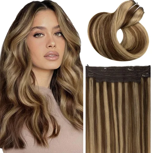 Vista 32 de Extensiones de cabello con alambre, color negro natural, 14 pulgadas, 2.65 oz, 100% cabello humano real, extensión de cabello invisible