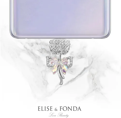 Vista 4 de ELISE & FONDA TP224 Tipo-C Puerto de carga Crystal Anti Dust Plug Little Double Bow Cell Phone Charm para Samsung Galaxy/OnePlus/Xiaomi/oppo Android