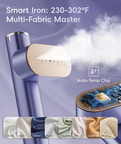 Vista 6 de Vaporizador para ropa, vaporizador portátil de 1000 W, tamaño de viaje, 100-240 V de doble voltaje, tanque de 4.1 fl oz, vapor de mano y plancha 2