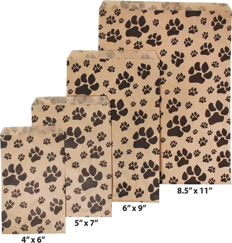 Vista 2 de CuteBox Pawprint - Bolsas de regalo de papel plano de estraza (100 unidades (6 x 9 pulgadas) para manualidades, recuerdos de fiesta, venta al por