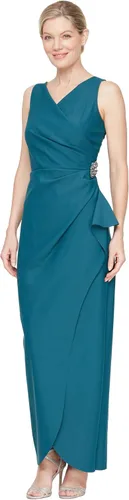 Vista 6 de Alex Evenings - Vestido largo adelgazante para mujer con falda lateral fruncida y volante en cascada Negro