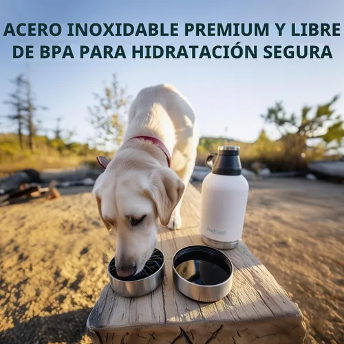 Vista 2 de Hydropet Botella de agua portátil para perros (32 onzas), botellas aisladas de viaje para perros y gatos, acero inoxidable, cuenco de comida