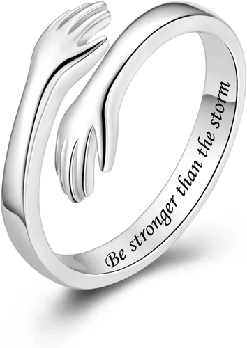 Vista 52 de Anillos de abrazo de plata esterlina S925 para mujeres, adolescentes y niñas, anillo ajustable para nieta, hija, esperanza, promesa, amistad, anillo