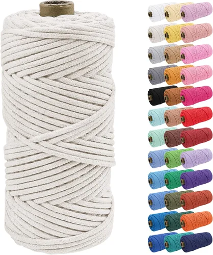 Vista 17 de JeogYong Cuerda de macramé de 0.157 in x 109 yardas, cuerda trenzada de algodón natural, cuerda de macramé para bolsas de ganchillo, colgar