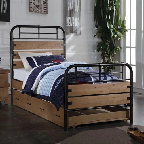 Vista 3 de Acme Adams - Cama nido doble de madera con 4 ruedas giratorias en madera de roble antiguo