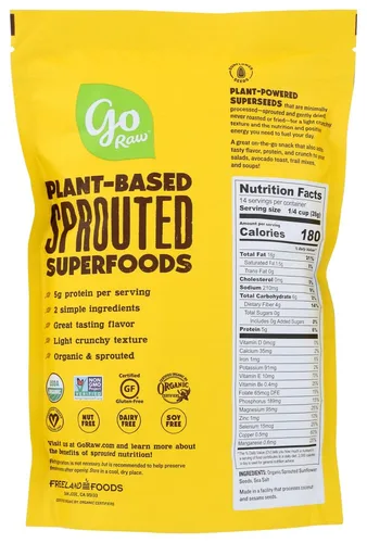 Vista 2 de Go Raw, Semillas de girasol germinadas orgánicas, 1 libra (16.01 oz) (paquete de 2)