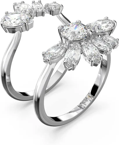Vista 3 de Swarovski Gema cocktail ring, Flower, White, Rhodium plated