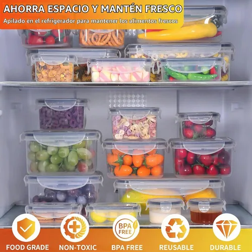 Vista 8 de 40 recipientes de plástico para almacenamiento de alimentos con tapas herméticas, sin BPA, contenedores para preparación de comidas a prueba