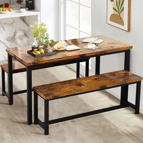 Vista 2 de Recaceik Juego de mesa de comedor para 4, juego de mesa de cocina con 2 bancos, juego de mesa de comedor de 3 piezas, mesa de cocina moderna
