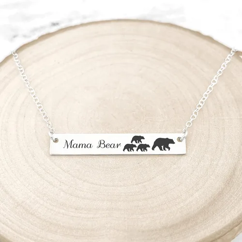 Vista 2 de Collar de mamá oso - Collar de barra con diseño de oso mamá
