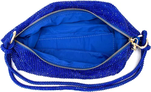 Vista 6 de Bolso Hobo plateado con diamantes de imitación, bolso de noche negro brillante para mujer, fiesta de graduación, boda