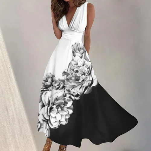 Vista 2 de Vestidos Novia fluidos Novia Vestido Rayas Plumas florales Mujer Vestido Mangas Cuello V Vestidos Largos Fiesta, K5-negro