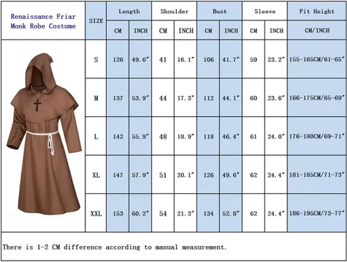 Vista 6 de Conjunto de collar y cinturón medieval renacentista, monje, fraile, sacerdote, capa con capucha y cinturón para cosplay