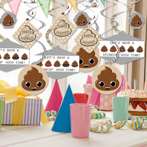 Vista 2 de Big Dot of Happiness Party 'Til You're Pooped – Poop Emoji Party Hanging Decor – Decoración de fiesta espirales – Juego de 40