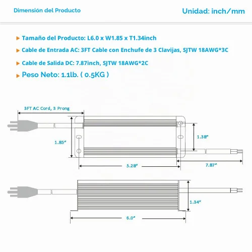 Vista 5 de UL Reconocido 12V LED Driver 60W IP67 impermeable AC DC adaptador 12V 5A fuente de alimentación 120V a 12 voltios transformador de bajo voltaje
