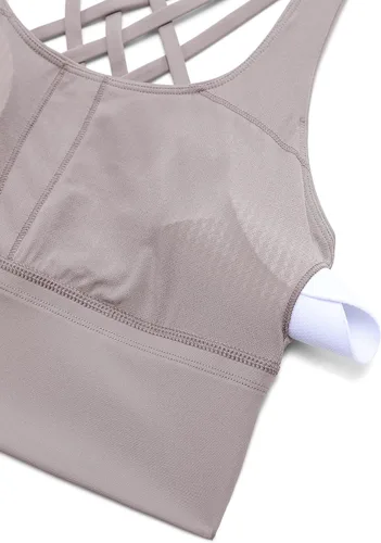 Vista 4 de CRZ YOGA Sujetadores deportivos de tirantes largos para mujer, sin varillas, acolchados, cruzados, para yoga, recortados, camisetas sin mangas