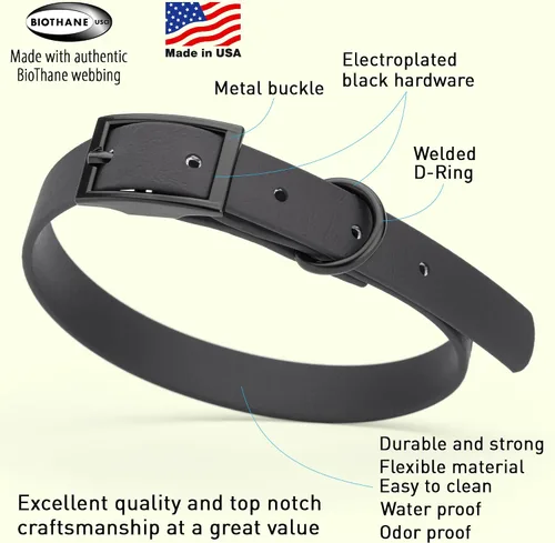 Vista 383 de Dogline Biothane - Collar impermeable para perro con hebilla de liberación rápida, resistente cincha de nailon recubierta con resistente y a prueba