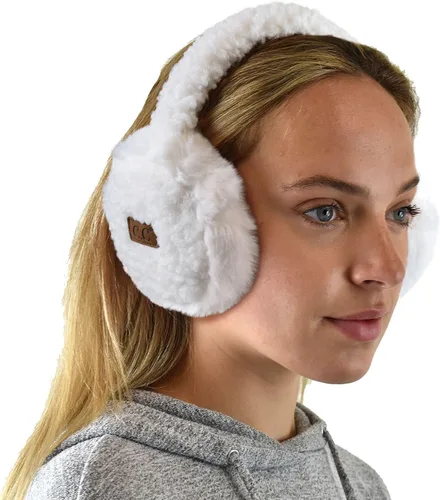Vista 45 de C.C - Lindas orejeras con diadema ajustable para invierno, calentador de orejas suave Rombos azul marino