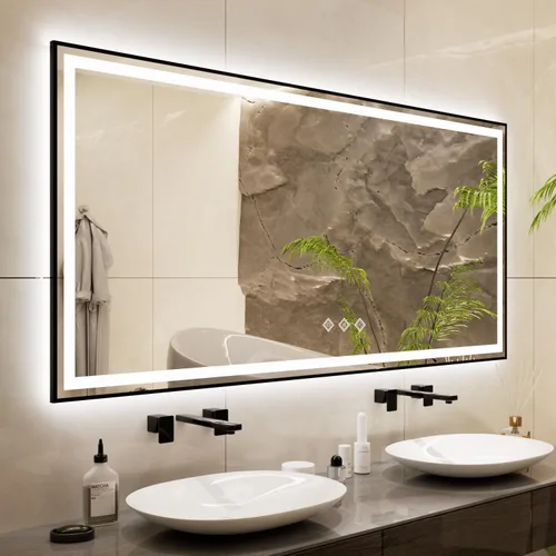 Vista 46 de Espejo LED para baño de 20 x 28 pulgadas con frente degradado y luz LED, espejo retroiluminado para baño, 3 colores, CRI > 90, espejo de baño