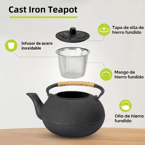 Vista 2 de Tetera de hierro fundido suyika Tetsubin japonesa con infusor de acero inoxidable para olla de uso en estufa segura con interior esmaltado 22 oz/650