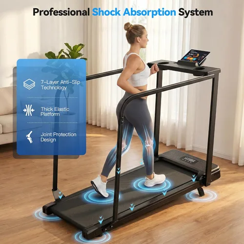 Vista 5 de ANCHEER Caminadora portátil con inclinación, almohadilla para caminar de 3.5 HP con escritorio y barra de asa, caminadora plegable para oficina