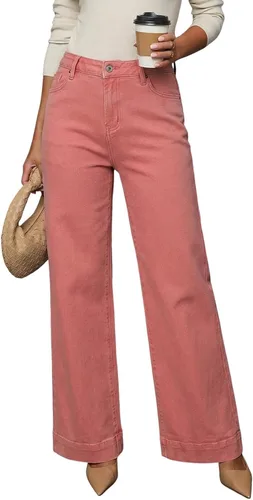 Vista 20 de Dokotoo Pantalones de mezclilla casuales de cintura alta para mujer Marrón