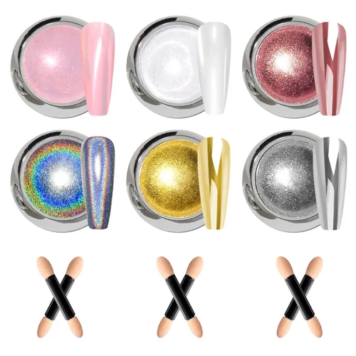 Vista 7 de Kit de polvo de uñas cromado y gel de uñas 3D BISHENGYF: 0.53 oz No Wipe 3D Sculpting Gel Aurora White Pearl Silver Gold Chrome Nail Powder