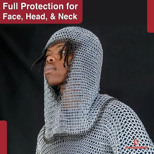 Vista 11 de Armory Replicas Medieval Chainmail Coif Armor, Mild Steel, 18.75 Inches Silver