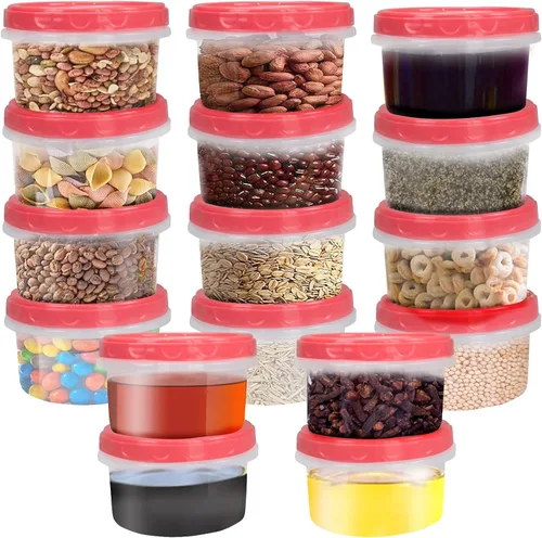 Vista 11 de Jucaifu Juego de 16 frascos pequeños reutilizables de plástico para almacenamiento en el congelador de 8 onzas con tapa de rosca para snacks
