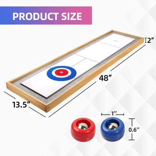 Vista 2 de GSE Games & Sports Expert Juego de mesa de Shuffleboard y Curling de madera maciza 2 en 1 con 8 rodillos para familia y amigos