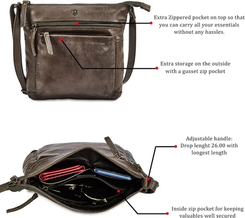 Vista 2 de Bolso cruzado de cuero real para mujer, bolso cruzado de viaje, bolso de hombro, pequeño bolsillo vintage Real Leather, Travel, Shoulder, Small