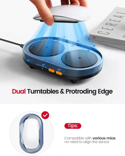 Vista 3 de Vaydeer Movedor de ratón de doble plataforma giratoria, Turbo 3 Mouse Jiggler con intervalos ajustables, interruptor de encendido/apagado, agitador