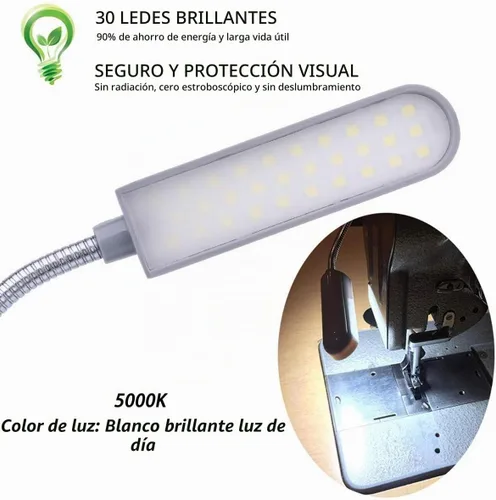 Vista 4 de Lámpara de Luz para Máquina de Coser LED, Luz de Trabajo Magnética 30LED 6W, Lámpara de Coser Multifuncional con Cuello de Cisne Flexible y Base