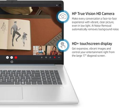 Vista 5 de HP Laptop empresarial con pantalla táctil de 17 pulgadas 2025, Intel Ultra 7 255U (máximo 5.2 GHz), pantalla táctil antirreflejos HD+ de 17.3