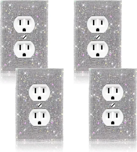 Vista 21 de Cubierta de interruptor de luz con brillos genéricos y enchufes, cubierta de placa de pared con diamantes de imitación brillantes, cubiertas
