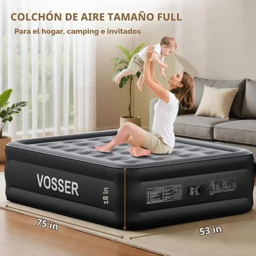 Vista 9 de VOSSER Colchón de aire matrimonial con bomba integrada, colchón autoinflable en 3 minutos, colchón inflable elevado de 18 pulgadas, cama de aire