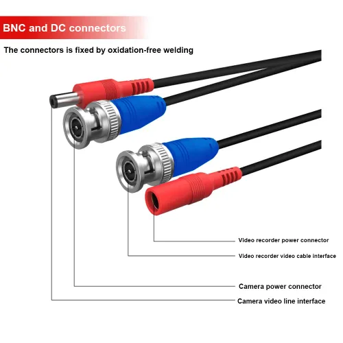 Vista 4 de Paquete de 4 cables de alimentación de video BNC de 25 pies con conectores para cámara CCTV DVR sistema de vigilancia
